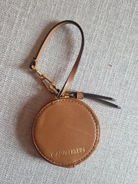 Calvin Klein Tan Round Zip Coin Pouch with Wrist Strap